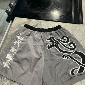Gray Shorts with Dragon Embroidery